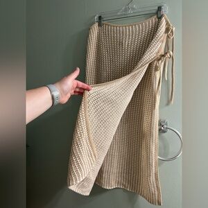 aerie Beige Crochet Wrap Skirt Swim Coverup